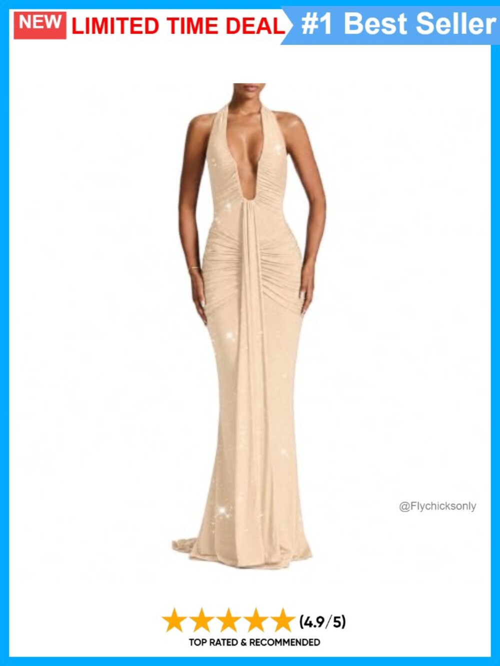 Deep V Neck Ruched Maxi Dress Sleeveless Halter Formal Gown